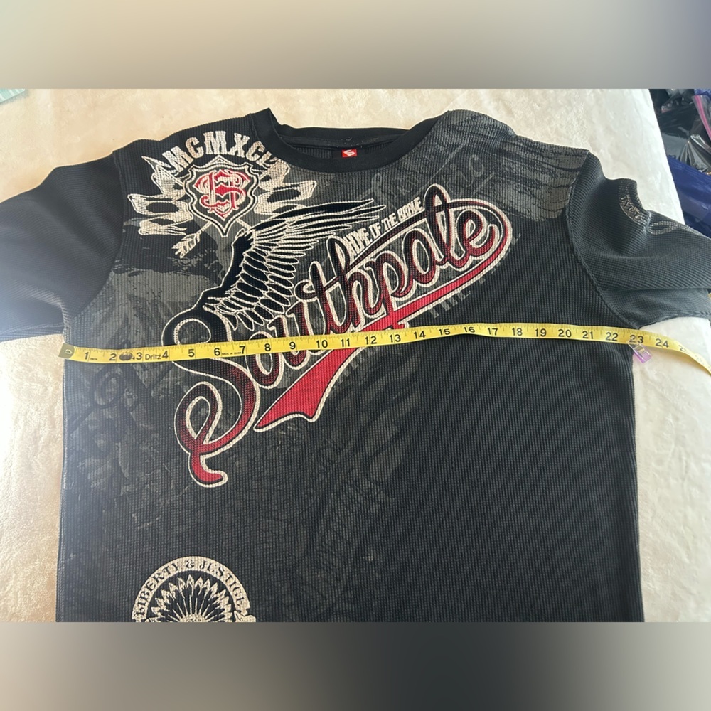 South Pole Black and Gray Graphic Long Sleeve Waffle Tee Sz XXL - Picture 4 of 8